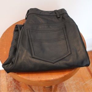 1990s Vintage Leather Black Bootcut Pants